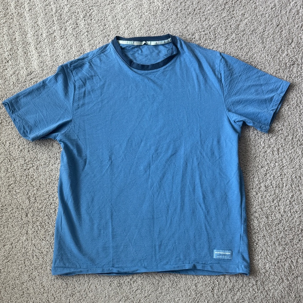 Scotch & Soda Men’s Blue Textured Crewneck Tee Shirt Size Large